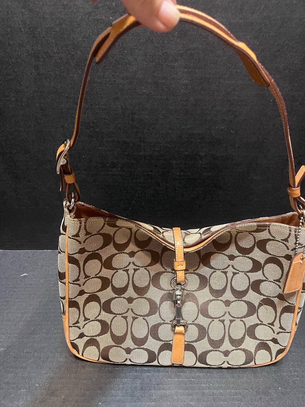 Authentic Coach signature  purse with leather accents hobo shoulder bag